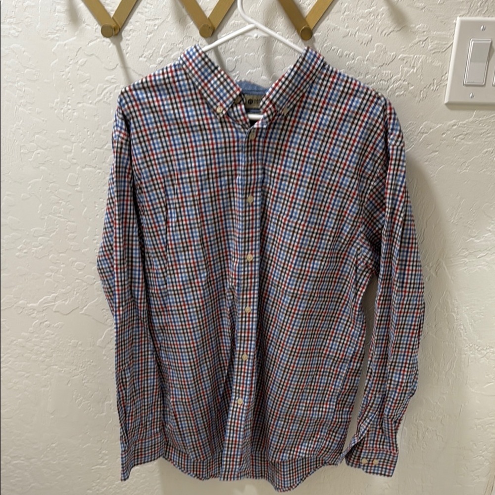 Haggar Red and Blue Casual Button Down Shirt